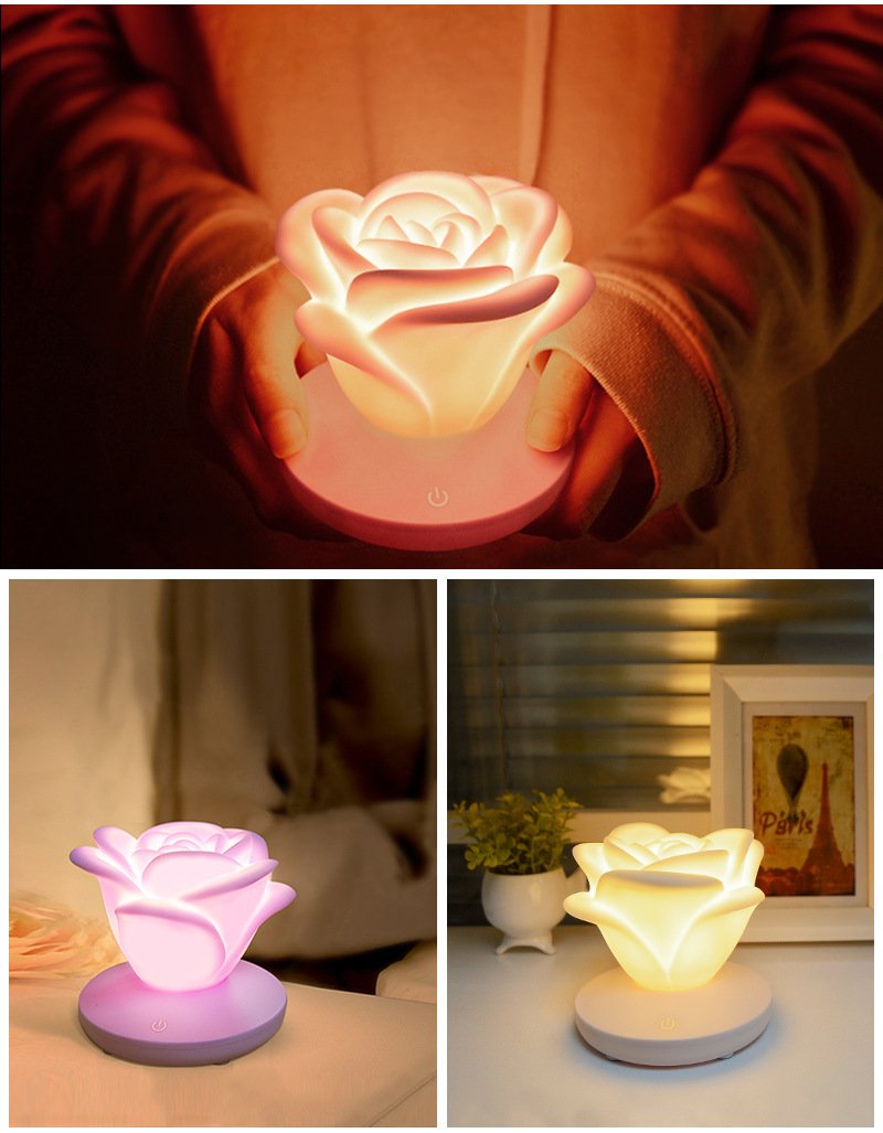4 Colors Romantic Rose-shape Three Lighting Level Dimming Touch Night Light Valentine's Day Night Light - Image 5